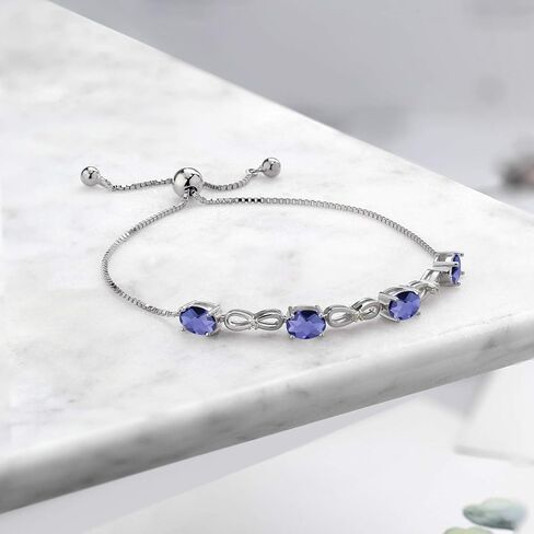 Gem Stone King 2.62 Ct Oval Checkerboard Blue Iolite E-F Lab Grown Diamond 925 Silver Bracelet For Women in Saudi Arabia