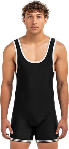 Matman U.S.A. The Edge Old School Men's Boy's Wrestling Singlet (Black/White, 3X-Large) in Kuwait