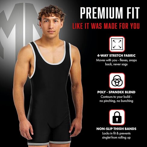 Matman U.S.A. The Edge Old School Men's Boy's Wrestling Singlet (Black/White, 3X-Large) in Kuwait