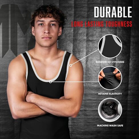 Matman U.S.A. The Edge Old School Men's Boy's Wrestling Singlet (Black/White, 3X-Large) in Kuwait