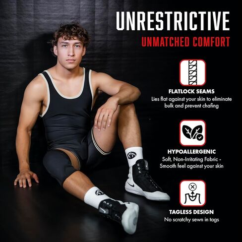 Matman U.S.A. The Edge Old School Men's Boy's Wrestling Singlet (Black/White, 3X-Large) in Kuwait