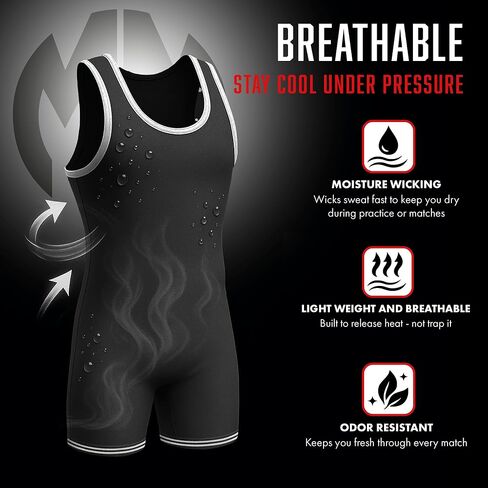 Matman U.S.A. The Edge Old School Men's Boy's Wrestling Singlet (Black/White, 3X-Large) in Kuwait