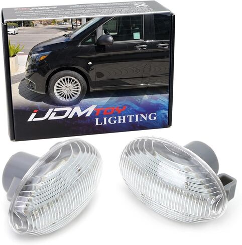 iJDMTOY عدسة مدخنة كهرمانية كاملة LED مجموعة إضاءة جانبية أمامية متوافقة مع 2003-up Mercedes-Benz Metris Vito Viano Citan V-Class Passenger Van، مدعومة بـ 12-SMD LED، استبدل مصابيح Sidemarker OEM in Saudi Arabia