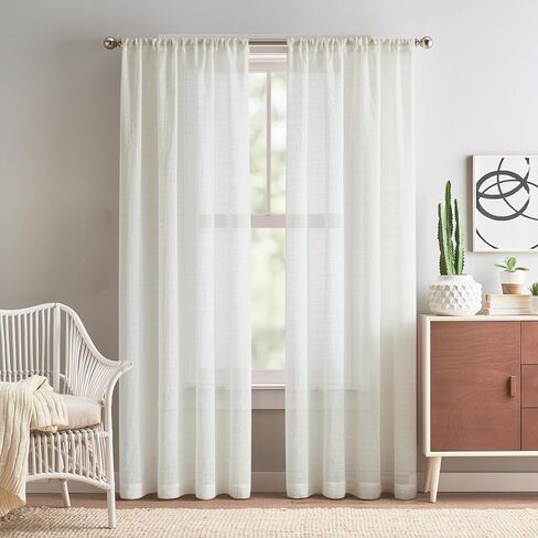 DKNY Antique Light-Filtering Textured Window Curtains for Living Room Rod Pocket Panel Pair, 96", Linen in Saudi Arabia