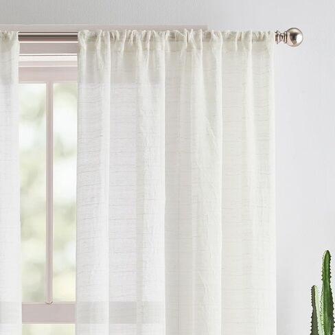 DKNY Antique Light-Filtering Textured Window Curtains for Living Room Rod Pocket Panel Pair, 96", Linen in Saudi Arabia