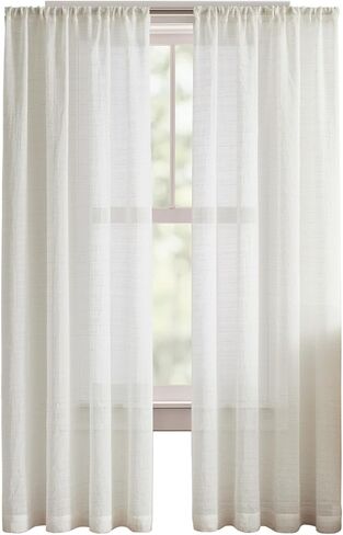 DKNY Antique Light-Filtering Textured Window Curtains for Living Room Rod Pocket Panel Pair, 96", Linen in Saudi Arabia