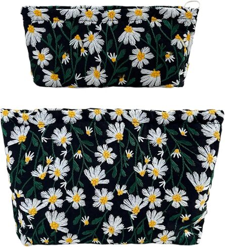 2 Pcs Makeup Bags, Large Cosmetic Bag Travel Toiletry Bag Organizer for Women, Embroidery Craft, Floral Makeup Bag Small Cosmetic Pouch Purse with Zipper Gifts for Girls Teen in Saudi Arabia