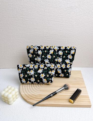 2 Pcs Makeup Bags, Large Cosmetic Bag Travel Toiletry Bag Organizer for Women, Embroidery Craft, Floral Makeup Bag Small Cosmetic Pouch Purse with Zipper Gifts for Girls Teen in Saudi Arabia