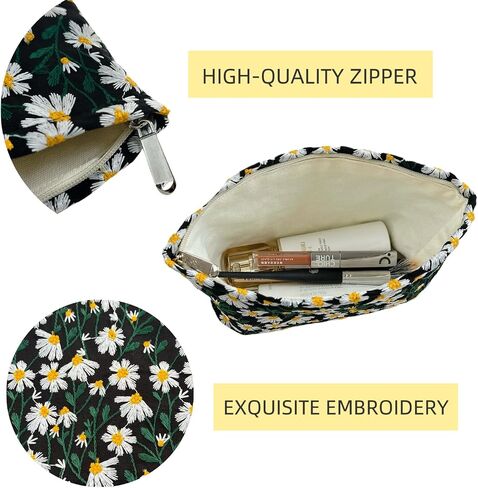 2 Pcs Makeup Bags, Large Cosmetic Bag Travel Toiletry Bag Organizer for Women, Embroidery Craft, Floral Makeup Bag Small Cosmetic Pouch Purse with Zipper Gifts for Girls Teen in Saudi Arabia