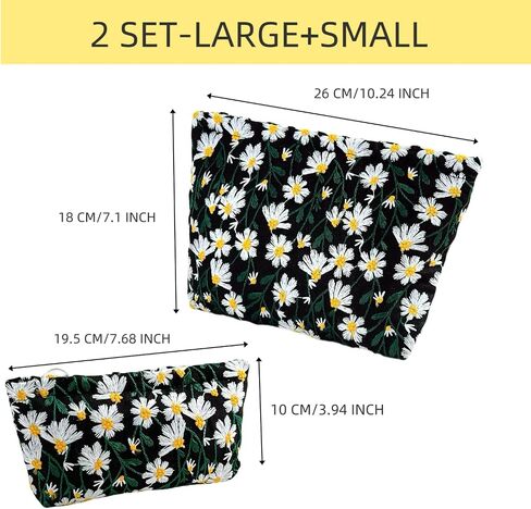2 Pcs Makeup Bags, Large Cosmetic Bag Travel Toiletry Bag Organizer for Women, Embroidery Craft, Floral Makeup Bag Small Cosmetic Pouch Purse with Zipper Gifts for Girls Teen in Saudi Arabia