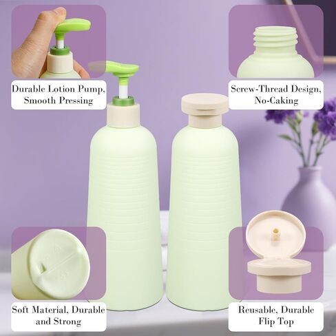 16.9oz Travel Shampoo Bottle with Flip Cap, Refillable Plastic Pump Bottles Dispenser for Soap, Shampoo, Lotions, Liquid Body Wash, Creams and Massage Oil (2Pack, 16.9oz/500ml) in Saudi Arabia