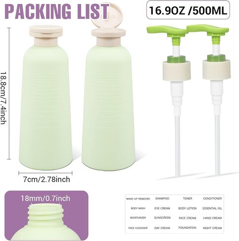 16.9oz Travel Shampoo Bottle with Flip Cap, Refillable Plastic Pump Bottles Dispenser for Soap, Shampoo, Lotions, Liquid Body Wash, Creams and Massage Oil (2Pack, 16.9oz/500ml) in Saudi Arabia