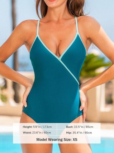 CUPSHE Women's One Piece Swimsuit Bathing Suits Surplice V Neck Crisscross Back Adjustable Straps Colorblock Swimwear in Saudi Arabia