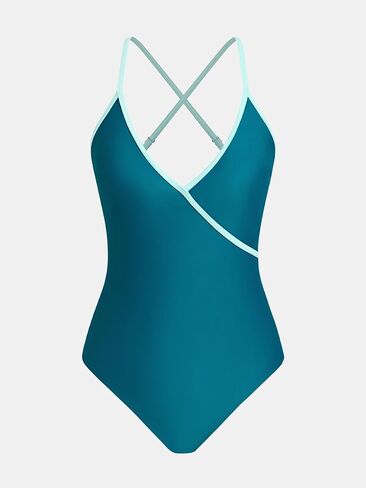 CUPSHE Women's One Piece Swimsuit Bathing Suits Surplice V Neck Crisscross Back Adjustable Straps Colorblock Swimwear in Saudi Arabia