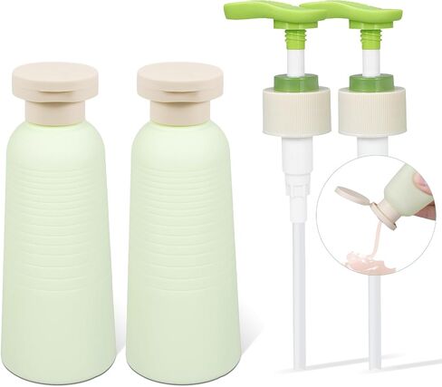 16.9oz Travel Shampoo Bottle with Flip Cap, Refillable Plastic Pump Bottles Dispenser for Soap, Shampoo, Lotions, Liquid Body Wash, Creams and Massage Oil (2Pack, 16.9oz/500ml) in Saudi Arabia