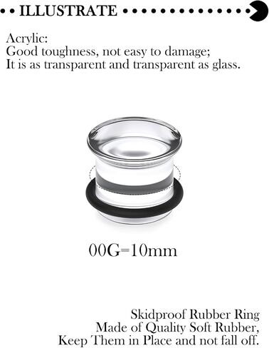 14G-12mm Solid Acrylic Clear Opalite/Black Gauges for Ears Plugs with O-Rings Single Flare Gauges Stretching Kit Ear Expander Piercing Jewelry for Women Men in Kuwait