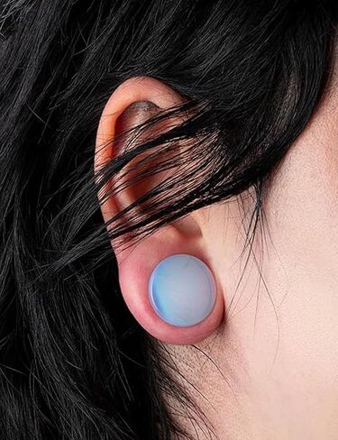 14G-12mm Solid Acrylic Clear Opalite/Black Gauges for Ears Plugs with O-Rings Single Flare Gauges Stretching Kit Ear Expander Piercing Jewelry for Women Men in Kuwait