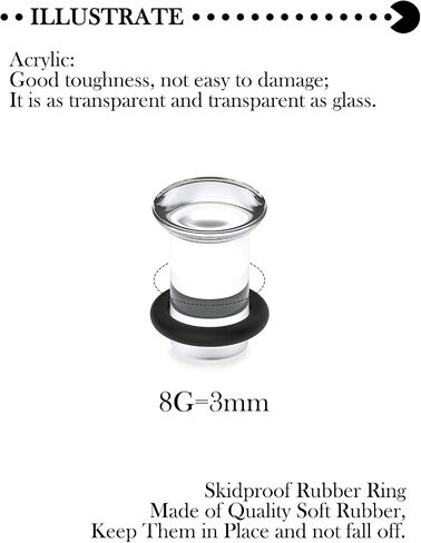 14G-12mm Solid Acrylic Clear Opalite/Black Gauges for Ears Plugs with O-Rings Single Flare Gauges Stretching Kit Ear Expander Piercing Jewelry for Women Men in Kuwait