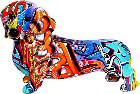 Graffiti Dachshund Dog Statue Sculpture Animal Art Figurine Home Decoration for Living Room Bedroom Book Shelf TV Cabinet Desk Top Decor Table Centerpieces Ornaments in Saudi Arabia