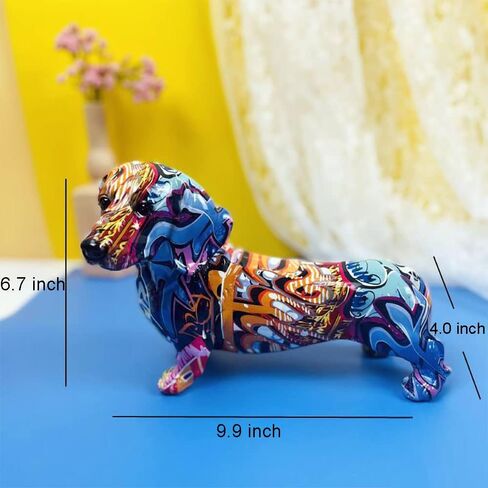 Graffiti Dachshund Dog Statue Sculpture Animal Art Figurine Home Decoration for Living Room Bedroom Book Shelf TV Cabinet Desk Top Decor Table Centerpieces Ornaments in Saudi Arabia