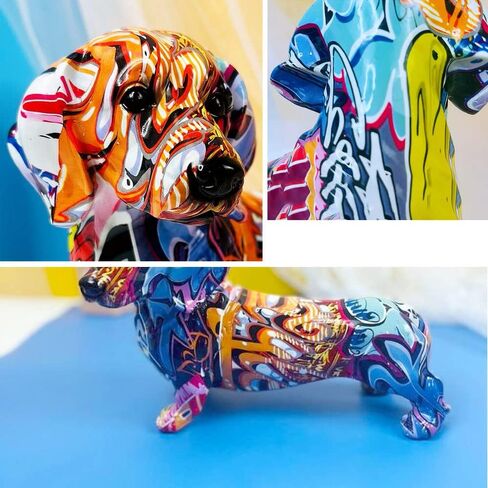Graffiti Dachshund Dog Statue Sculpture Animal Art Figurine Home Decoration for Living Room Bedroom Book Shelf TV Cabinet Desk Top Decor Table Centerpieces Ornaments in Saudi Arabia