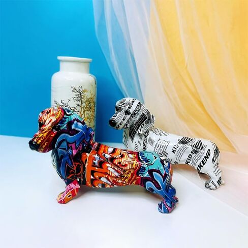 Graffiti Dachshund Dog Statue Sculpture Animal Art Figurine Home Decoration for Living Room Bedroom Book Shelf TV Cabinet Desk Top Decor Table Centerpieces Ornaments in Saudi Arabia