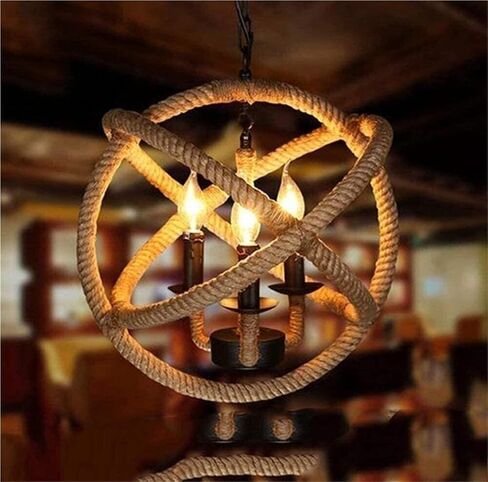 3-Light ريفي حبل قلادة ضوء، الثريا الجرم السماوي الصناعية مع سلسلة قابلة للتعديل، نمط المزرعة معلقة مصباح غلوب لغرفة المعيشة، غرفة الطعام، مدخل، دور علوي in Kuwait