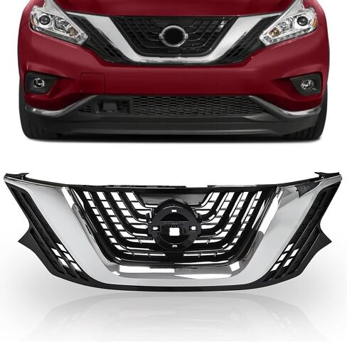 PartsFlow Front Upper Grille For 2015 2016 2017 2018 Nissan Murano Black W/Chrome Trim Bumper 623105AA0A in Saudi Arabia