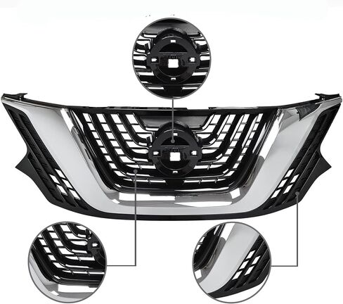 PartsFlow Front Upper Grille For 2015 2016 2017 2018 Nissan Murano Black W/Chrome Trim Bumper 623105AA0A in Saudi Arabia