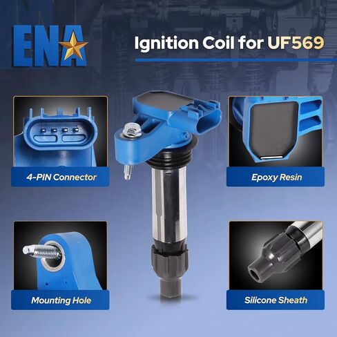 ENA Pack 6 Red Ignition Coil with 6 Iridium Spark Plug 3.6 V6 2010 2012 2013 2014 2015 2016 Compatible with Buick Chevy Cadillac Malibu Allure Enclave ATS CTS SRX STS Camaro Impala for UF569 5263 in Saudi Arabia