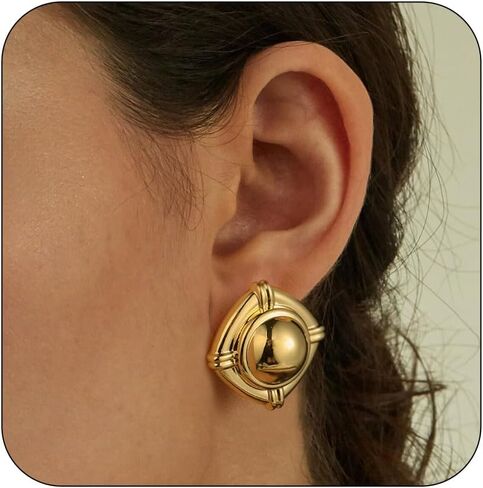 Chunky Gold Earrings for Women,14k Gold Plated Earrings for Women Statement Geometric Dangle Drop Earrings Minimalist Gold Stud Earrings Hypoallergenic Irregular Earrings for Women Trendy Jewelry Gift in Saudi Arabia