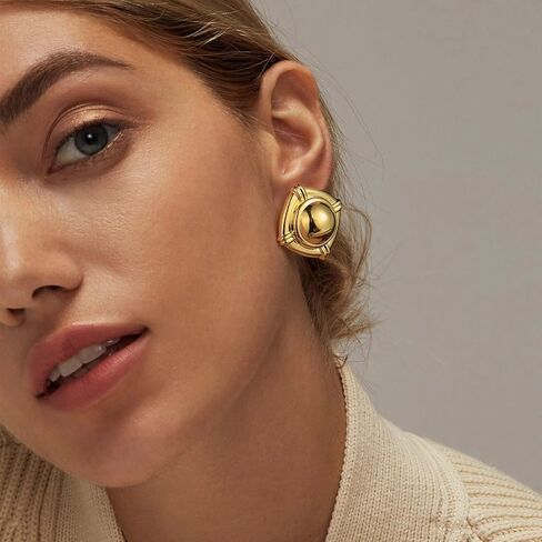 Chunky Gold Earrings for Women,14k Gold Plated Earrings for Women Statement Geometric Dangle Drop Earrings Minimalist Gold Stud Earrings Hypoallergenic Irregular Earrings for Women Trendy Jewelry Gift in Saudi Arabia