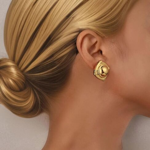 Chunky Gold Earrings for Women,14k Gold Plated Earrings for Women Statement Geometric Dangle Drop Earrings Minimalist Gold Stud Earrings Hypoallergenic Irregular Earrings for Women Trendy Jewelry Gift in Saudi Arabia
