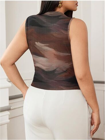 MakeMeChic Women's Plus Size Mock Neck Tank Tops Tie Dye Sleeveless Ruched Summer Shirt in Saudi Arabia
