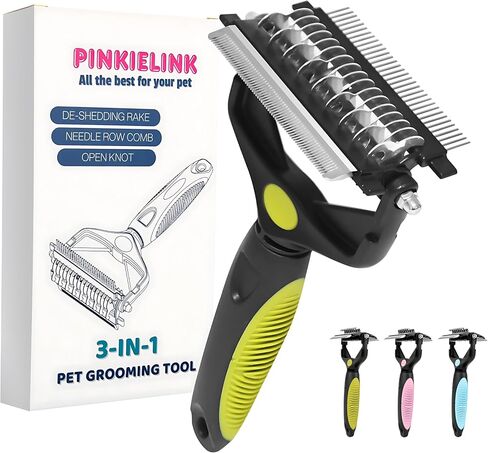3-IN-1 Pet Grooming Tool - Undercoat Rake, Dematting Comb & Deshedding Brush for Cats & Dogs - Removes Mats, Tangles & Loose Fur, Reduces Shedding & Prevents Hair Mess (Pink) in Kuwait