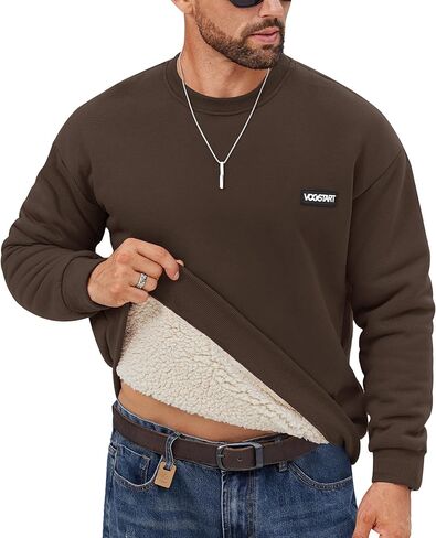 Men's Fleece Lined Sweatshirt Crewneck Sherpa Pullover Thermal Winter Shirts (S-XXL) in Kuwait