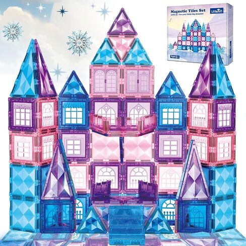 Little Pi 102pcs Frozen Princess Castle Magnetic Tiles Building Blocks - 3D Diamond Blocks, STEM Educational Toddler Toys for Pretend Play, 4 Year Old Girl Birthday Gifts Kids Ages 3 5 6 7 8 - Blue in Kuwait