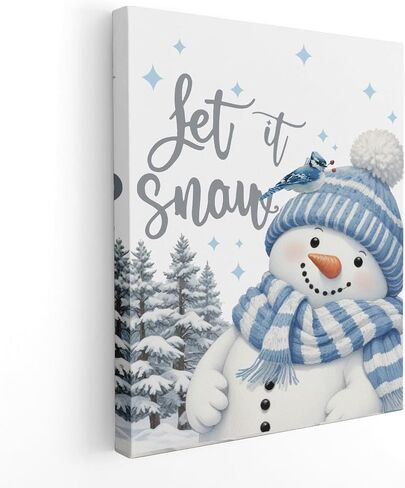 Let It Snow Blue Snowman Winter Wall Art Poster, Blue Snowman Decor, Rustic Winter Christmas Xmas Pictures Wall Decor for Home Living Room Bedroom, 11x14 Inch Framed in Saudi Arabia