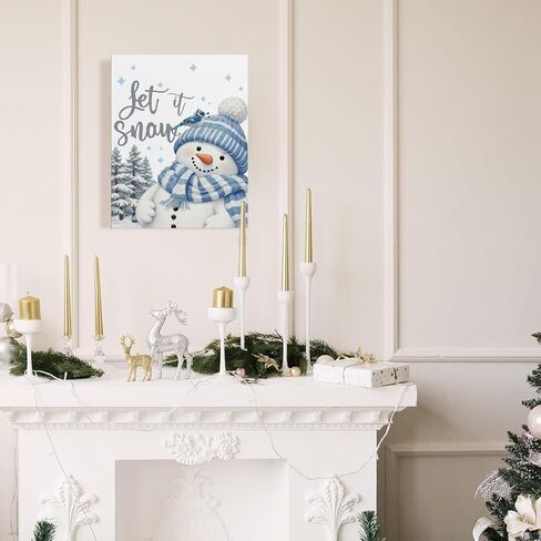 Let It Snow Blue Snowman Winter Wall Art Poster, Blue Snowman Decor, Rustic Winter Christmas Xmas Pictures Wall Decor for Home Living Room Bedroom, 11x14 Inch Framed in Saudi Arabia