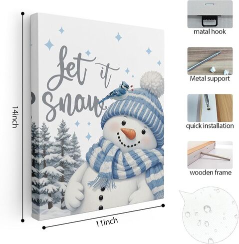 Let It Snow Blue Snowman Winter Wall Art Poster, Blue Snowman Decor, Rustic Winter Christmas Xmas Pictures Wall Decor for Home Living Room Bedroom, 11x14 Inch Framed in Saudi Arabia