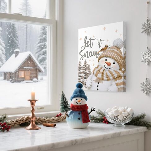 Let It Snow Blue Snowman Winter Wall Art Poster, Blue Snowman Decor, Rustic Winter Christmas Xmas Pictures Wall Decor for Home Living Room Bedroom, 11x14 Inch Framed in Saudi Arabia