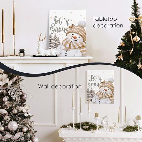 Let It Snow Blue Snowman Winter Wall Art Poster, Blue Snowman Decor, Rustic Winter Christmas Xmas Pictures Wall Decor for Home Living Room Bedroom, 11x14 Inch Framed in Saudi Arabia