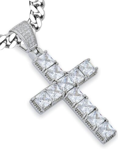 YL Men's Cross Necklace Stainless Steel 5A Cubic Zirconia Pendant Halo Jewelry in Saudi Arabia