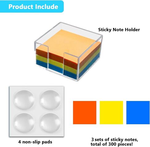 Acrylic Sticky Note Holder - 3 x 3 Sticky Note Dispenser with 4 Sets of Colored Sticky Notes for Office and Home Desktop Organizer in Kuwait