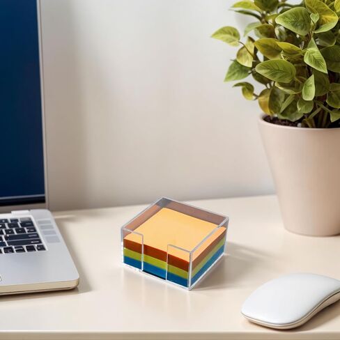 Acrylic Sticky Note Holder - 3 x 3 Sticky Note Dispenser with 4 Sets of Colored Sticky Notes for Office and Home Desktop Organizer in Kuwait