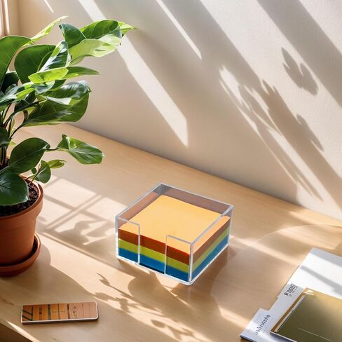 Acrylic Sticky Note Holder - 3 x 3 Sticky Note Dispenser with 4 Sets of Colored Sticky Notes for Office and Home Desktop Organizer in Kuwait