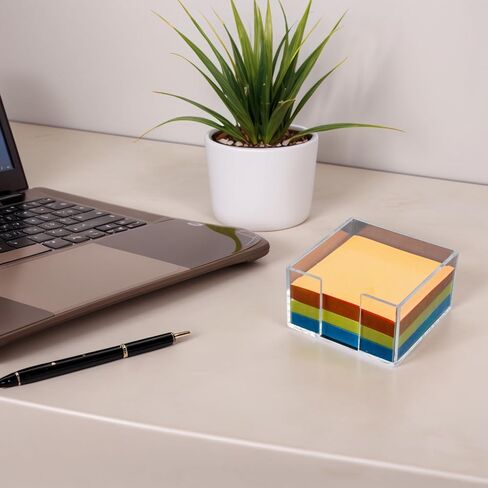 Acrylic Sticky Note Holder - 3 x 3 Sticky Note Dispenser with 4 Sets of Colored Sticky Notes for Office and Home Desktop Organizer in Kuwait