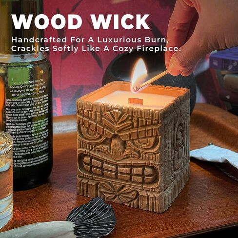 Mana Mood Sunset Island Scented Candles, Coconut & Pineapple, 9oz Large Wood Wick Candle, Soy Wax Table Torch, 60 Hours of Burn Time, Ideal Holiday Gifts for Men and Women, Perfect Summer Fragrance. in Saudi Arabia