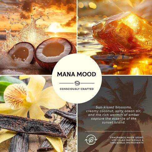 Mana Mood Sunset Island Scented Candles, Coconut & Pineapple, 9oz Large Wood Wick Candle, Soy Wax Table Torch, 60 Hours of Burn Time, Ideal Holiday Gifts for Men and Women, Perfect Summer Fragrance. in Saudi Arabia