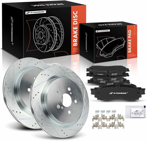 A-Premium 13.31 inch (338mm) Rear Drilled and Slotted Disc Brake Rotors + Ceramic Pads Kit Compatible with Select Lexus Models - RX350 2016-2022, RX350L 2018-2022, RX450h 2016-2022, RX450hL, 6-PC Set in Saudi Arabia
